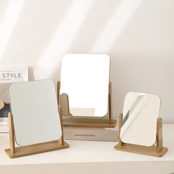 Просто дървено огледало за грим, въртящо се на десктоп огледало, Десктоп тоалетен огледало в студентски квартири, джобно складное модерно огледало за дома