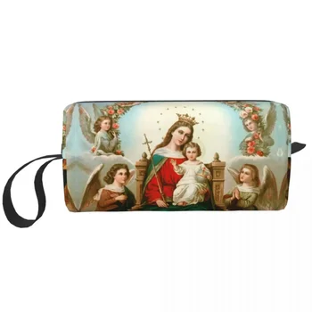 Пътна чанта за тоалетни принадлежности на Дева Мария, преносим католически християнски козметични органайзер за грим, женски калъф за съхранение на козметика Dopp Kit Case