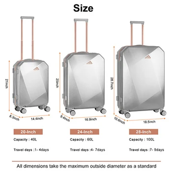 Пътнически куфари, ABS + PC, матиран куфар за багаж, комплект от 3 теми, 20 