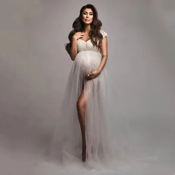 Секси дантелени рокли за бременни, за да снимам, Тюлевое рокля за фотосесии на бременни, Дълги летни рокли Макси за фотография на бременни жени