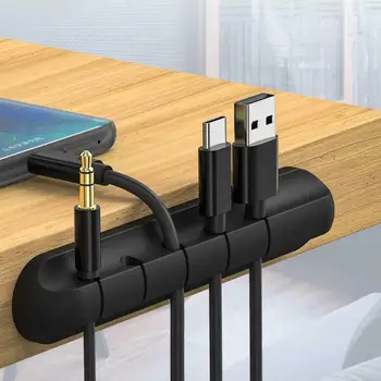 Силиконов Кабел органайзер Силиконова разгъната USB кабел Гъвкави скоби за управление на кабел Държач на кабела за мишката Слушалки за слушалки
