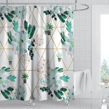 Скандинавска завеса за душ с растително принтом Завеси за баня от полиестер, защита от мухъл за домашен интериор за баня, душ завеса за душ с принтом