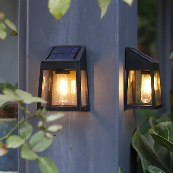 Слънчев, с монтиран на стената лампа на Улицата водоустойчива лампа за слънчева светлина, лампа за ограда, лампа за измиване на стените в двора, украса на градината Вольфрамовой крушка