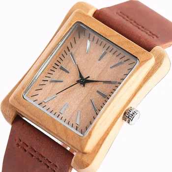 Специални часовници Мъжки Nature Log Дървен Правоъгълник Кварцов ръчен часовник Модерен каишка от естествена кожа Дърво Ежедневни Бамбукови дамски часовник