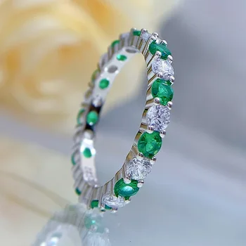 Сребърен пръстен S925, бял циркон + зелен диамант, Европейската и американската мода, Пръстен на Едро, Дамско пръстен на едро