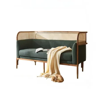 Средновековен диван от ратан от масивно дърво в стил ваби-съби, масичка за кафе, комбинирана всекидневна диван-стол за почивка