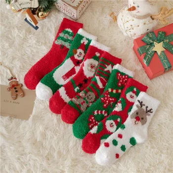 Стилни, комфортни дамски Коледни чорапи от коралов кадифе, чорапи, Коледни чорапи от Санта Лосове, подарък за коледа, приети с трансграничен подарък
