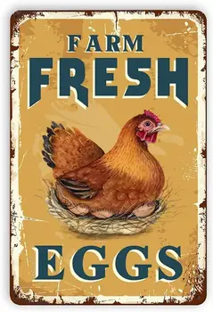 Тенекеджия стикери с пресни яйца във фермата Реколта Селски Тенекеджия стикери с кокошката и Петела Декор на стените на домашно приготвени ястия, 8x12 см