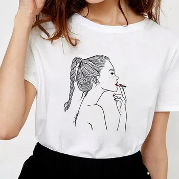 Тениска Дамска с принтом курящей момичета, Модни хипстерская тениска 2019, Нова лятна риза, дамски тениски Harajuku с тънка цепка, Потници, облекло
