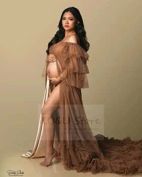 Тюлевое бална рокля за бременни, за да снимам, Секси рокли за бременни за душата на детето, Дълга дамски дрехи за снимки на бременни