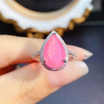 Уникален годежен пръстен с розов опалом, Сребърен пръстен с розов галактика, пръстен с опалом в стил арт-деко, пръстен с ореол, пръстен с октябрьским камък на раждане за жените