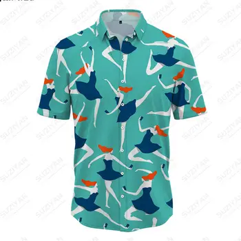 Хавайски мъжка риза Лятна плажна ежедневни 3D Зелена цветна тениска с къс ръкав Градинска модни дрехи свободно размер Мъжки градинска риза