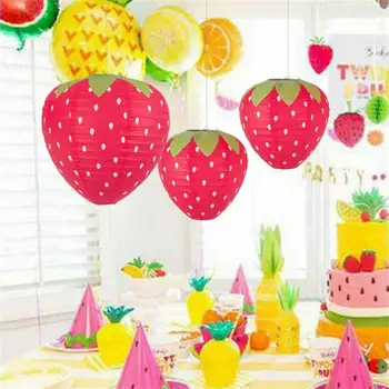 Хартиени фенери във формата на ягоди, Пролетна декорация за партита на тема ягоди, украса за парти, по повод рождения ден, на Хартиен фенер специална форма