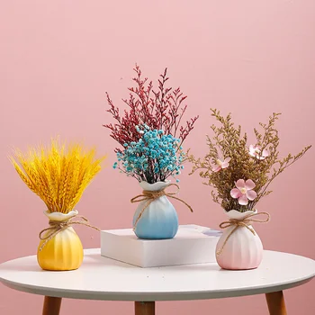 Хол с засушенными цветове от пшеница, керамична ваза за цветя, аксесоари за настолни телевизори, флорални орнаменти, началната ваза, саксия