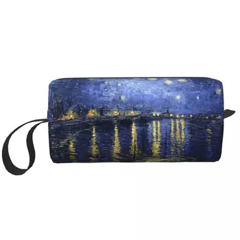 Чанта за тоалетни принадлежности Van Gogh Starry Night Fashion Over The Rhone Козметични органайзер за грим за жени за съхранение на козметика Dopp Kit Case