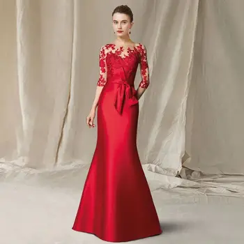 Червени рокли за майката на булката в три четвърти за жени 2024, ново Атласное сватбена рокля на Русалка с високо качество с дантела Robe De