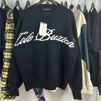Черен пуловер Cole Buxton за мъже и жени по-добро качество с дълъг ръкав, възли пуловери с логото, пуловери CB