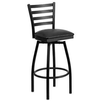 Черни Бар Стол С Въртяща Се Облегалка За Стълби - Черно Виниловое Седалка