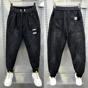 Черни дънки-зреещи, модни свободни улични панталони Harajuku, мъжки ежедневни панталони, благородна марка дрехи