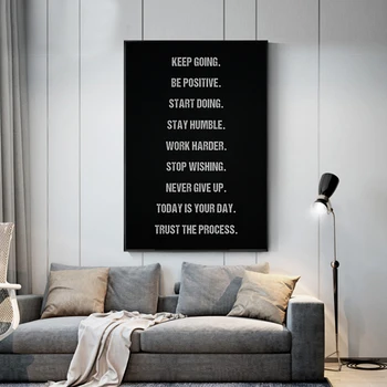 Черно-бели букви, Вдъхновяваща живопис върху платно, Художествени плакати с мотивационно цитати, щампи Стенни рисунки за дома, в офиса