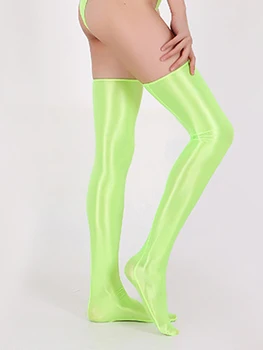 Чорапи над коляното, с висока еластичност, Сатен Гладки Маслени гланц блестящ Високи чорапи, секси женски реколта чорапогащи, даващ форма чулкам
