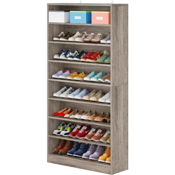 Шкаф за обувки с височина на Няколко Слоя с Отворени Рафтове за Съхранение в коридора, 40-45 Двойки Дървени Отделно Стоящи Шкафове За Съхранение на Обувки, Бежово-Сив